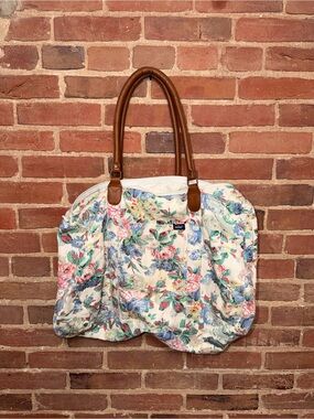 Shane Quilted Floral Tote Bag with Brown Handles Beach Storage Travel